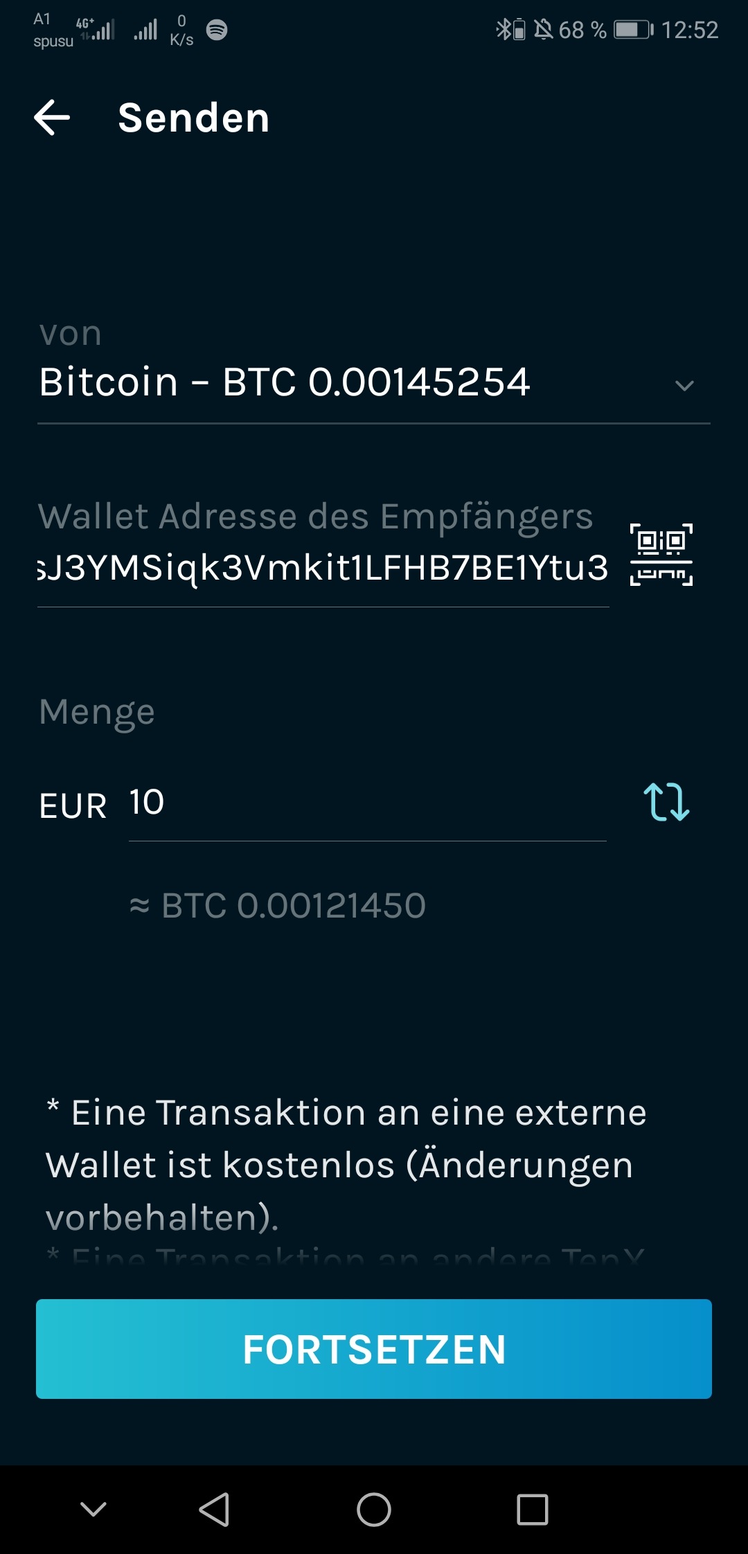 bitcoins versenden conjugation